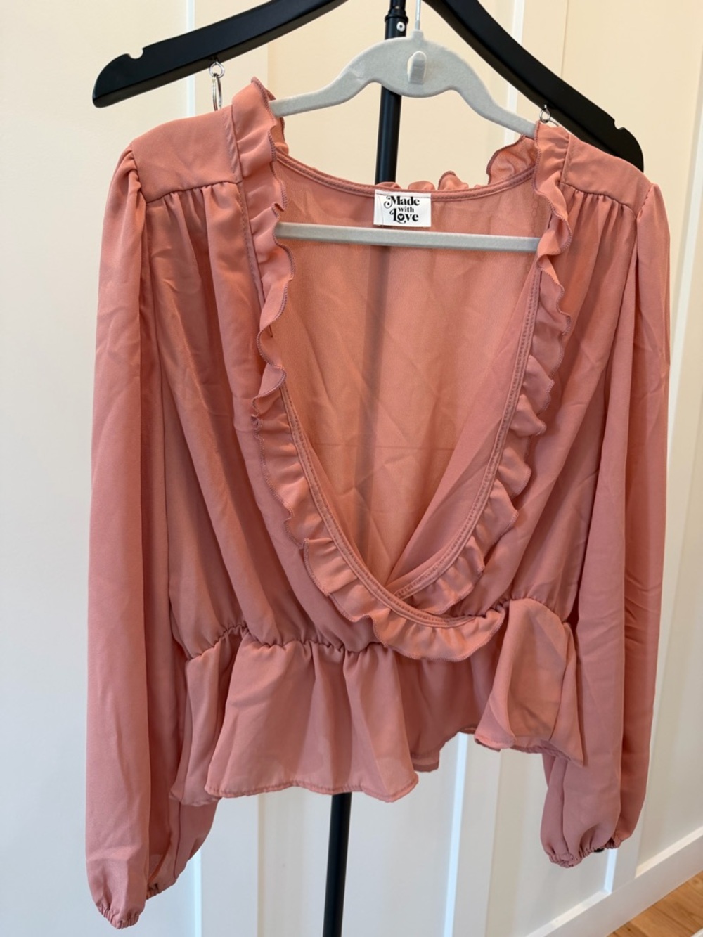 Made with Love Dusty Rose Ruffle Peplum Blouse #310 - Picture 3 of 6